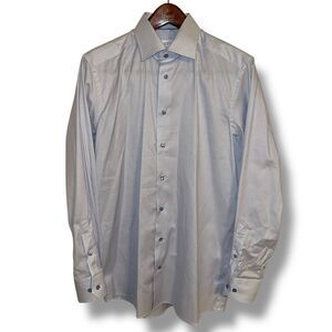 Eton Contemporary Blue & White Cotton & Tencel Dress Shirt L 16.5